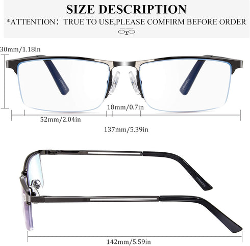 Reading Glasses for Men - 1.5 Blue Light Blocking Metal Readers