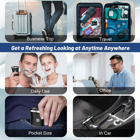 Mini Portable Electric Travel Shaver - Pocket Size Washable USB Rechargeable Shaving Razor - Cordless & Compact Small Rotary Shavers- Wet & Dry Waterproof Mini-Shave for Men Teen Boys Face (Black)
