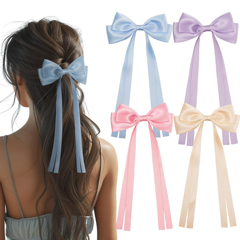 Large Double Bow Ribbon Hair Clips, 4 Pcs Pack, Coquette Barette Hair Clip Accessories for Women and Girls