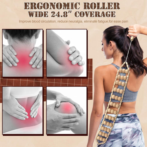HTHLNG Wood Therapy Massage Tools, Wood Back Roller Wooden Massage Roller Rope Maderoterapia Kit for Deep Tissue