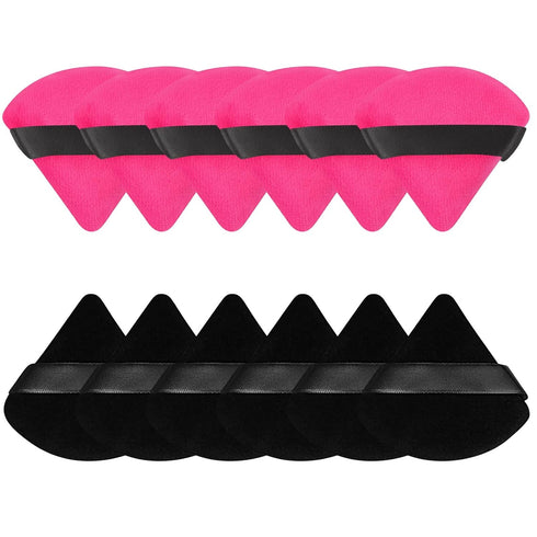 Pimoys 12 Pieces Powder Puff Soft Face Makeup Sponge, Velour Triangle for Loose Powder Cosmetic Foundation