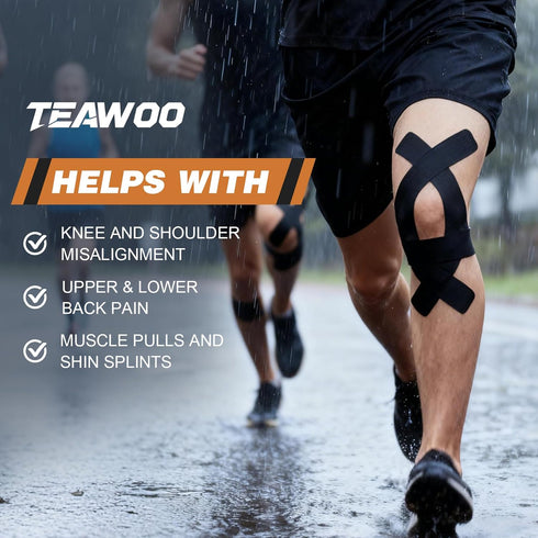 TEAWOO 2 (2in 16.4Ft) TEAWO Kinesiology Tape Rolls X Waterproof, Hypoallergenic, Latex-Free Athletic Tape, Muscle