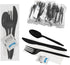 50Pack Plastic Cutlery Packets, Knife Fork Spoon Napkin Sets, Individually Wrapped Black Plastic Cutlery for Delivery