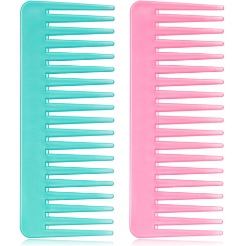 Large Hair Detangling Comb, Wide Tooth Comb for Curly Hair, Wet Dry Hair (Cyan, Pink)