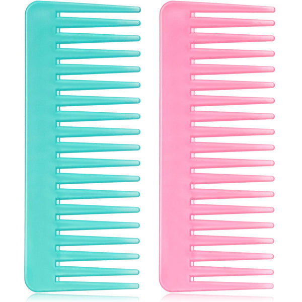 Large Hair Detangling Comb, Wide Tooth Comb for Curly Hair, Wet Dry Hair (Cyan, Pink)