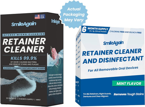 Smile Again Retainer Cleaner | 180 Cleanings (22 Pack/6 Month Supply) for Aligners, Dentures, Retainers