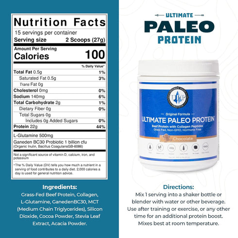 Ultimate Paleo Protein 15 Powder | Premium Grass Fed Beef Protein with Collagen Peptides | Paleo Friendly, Gluten Free