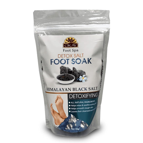 OKAY Himalayan Black Salt Detoxifying Foot Soak, 16 oz, Cleanse - Refresh - Relax for All Skin Types