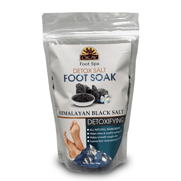 OKAY Himalayan Black Salt Detoxifying Foot Soak, 16 oz, Cleanse - Refresh - Relax for All Skin Types
