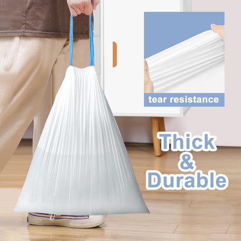 140 Count Small Trash Bags, 4 Gallon Drawstring, No-tear Design, White, YUFDA Strong Unscented Trash Bags