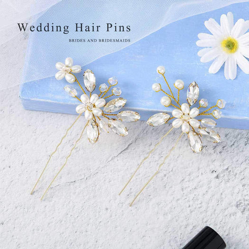 JAKAWIN Pearl Bride Wedding Hair Pins, Bridal Hair Piece Accessories for Women, Gold