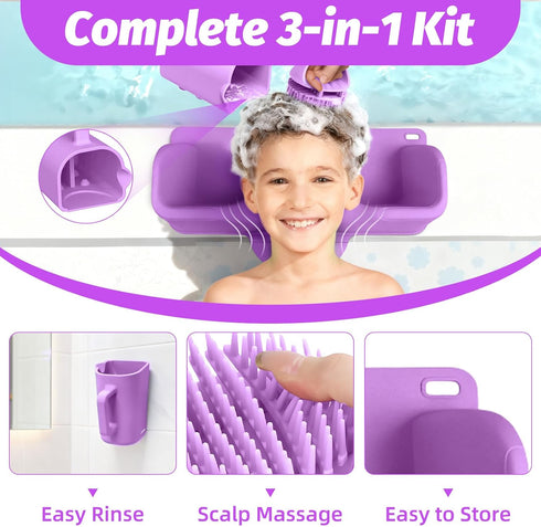 Hair Washing Station for Kids, Portable Hair Washing Basin for Sink or Bathtub, Silicone Shampoo Bowl with Rinse Cup