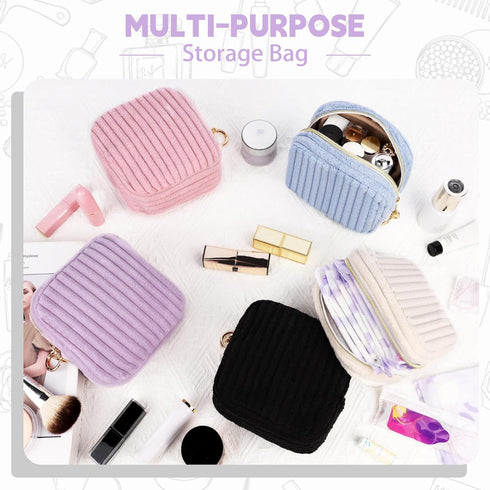 Period Bag for Teen Girls, Corduroy Sanitary Napkin Storage Bag, Fluffy Menstrual Pad PouchTampon Holder for Purse
