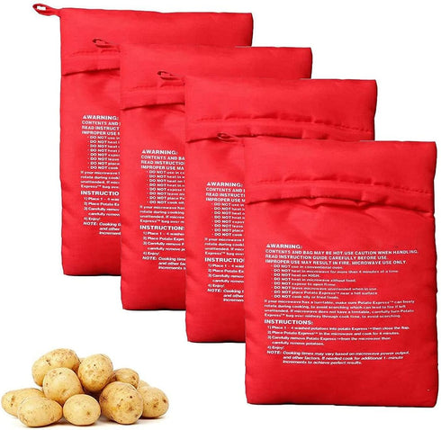 UPSTORE 4PCS Red Microwave Potato Bags Reusable Baked Bag Potato Microwave Baking Pouches