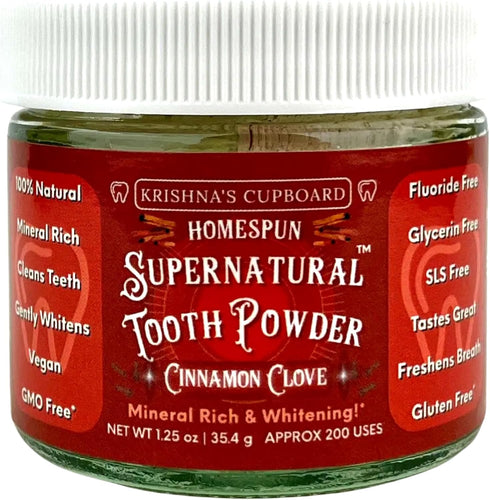 Krishna's Cupboard Supernatural Organic Tooth Cleaning Powder, All Natural Stain Remover, Cinn/Clove 1.25 oz, Vegan