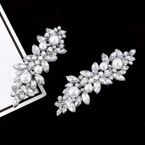 WHAVEL 2PCS Pearl Hair Barrettes, Rhinestone French Barrette Hair Clips, Decorative Hair Accessories for Women