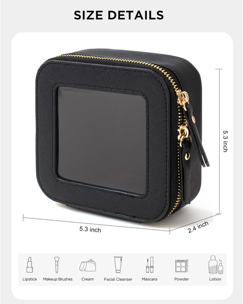 KOTORA Small Makeup Bag for Purse Cute Mini Travel Makeup Bag Clear Cosmetic Bag with Zipper, Car Make Up Bag Organizer Storage Traveling Car Accessories Travel Essentials for Women(Mini Black)