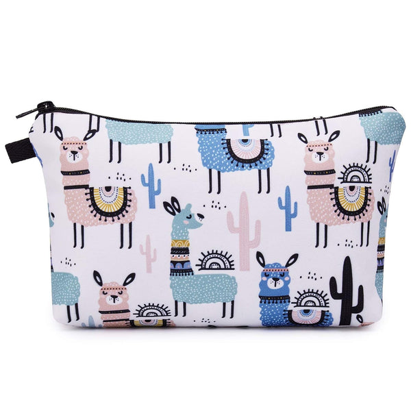 WANDF Mini Cosmetic Bag for Women, Water Resistant Makeup Organizer Pouch for Purse, Girls Gift (Alpacas)