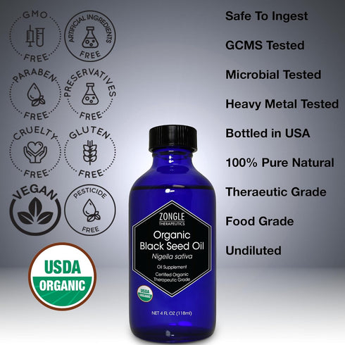 Immune 100% 4 OZ Organic, Black Seed Oil, Cold Pressed, for Hair, Face, Support Pure, Black Seed Oil, by Zongle