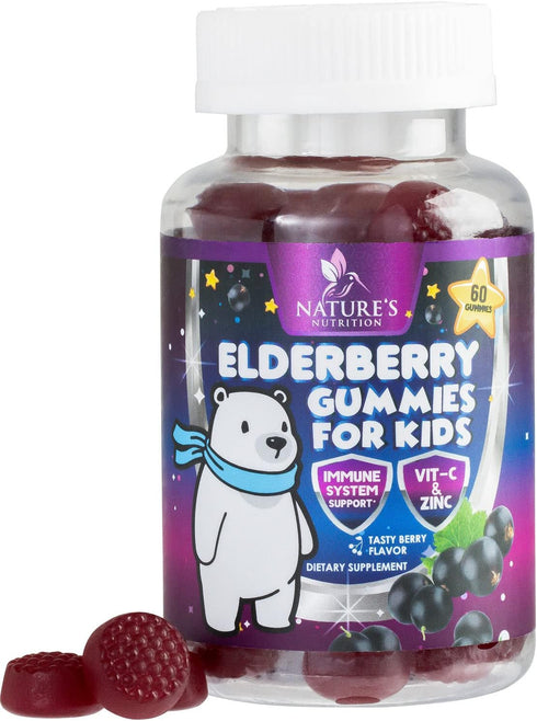 Sambucus Elderberry Gummies for Kids with Vitamin C, Zinc & Elderberry, 60 Non-GMO Berry Flavor Gummies, Ages 2 Up