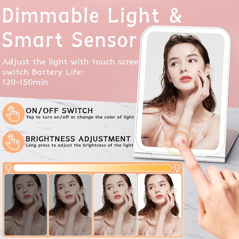 Lighted Travel Makeup Mirror, Portable 10X Magnification with 72 LED Lights, Rechargeable Cosmetic Mirror