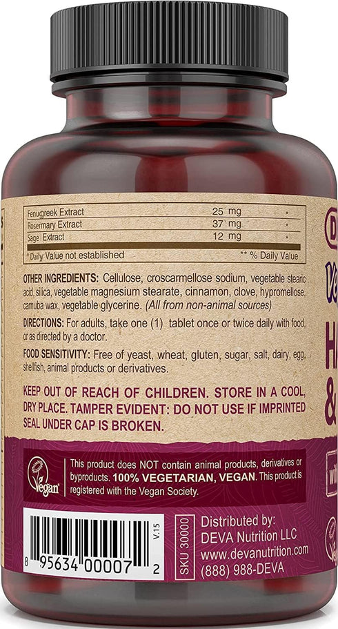 DEVA Vegan Vitamins Hair, Nails & Skin Supplement with 500 mcg of Biotin Per Tablet 90 Tablets (Pack of 2)
