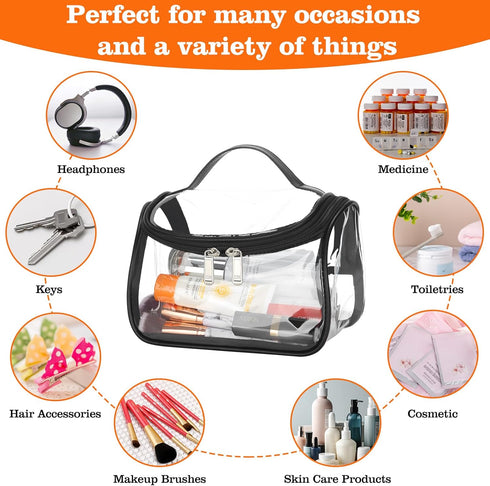 HAOGUAGUA Heavy Duty Clear Cosmetic Bag, Waterproof Transparent Travel Makeup Organizer Bag (Black)