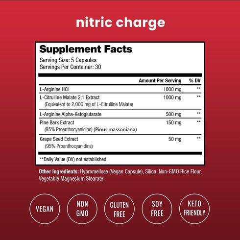 Nitric Oxide Supplement, L-Arginine, L Citrulline Malate, AAKG, Pine Bark, Grape Seed Extract, Extra Strength Booster