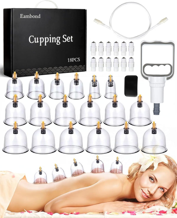 Cupping Kit for Pain Relief, Cupping Therapy Sets with Pump & Vacuum Silicone Cups for Muscle Therapy at Home