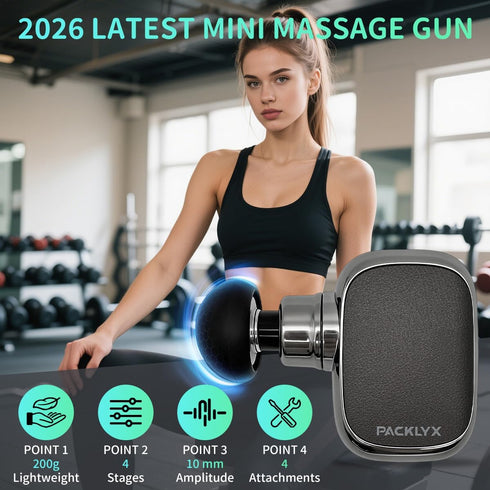 Packlyx 10mm Mini Massage Gun Deep Tissue, Handheld Muscle Massager for Pain Relief and Full Body Relaxation
