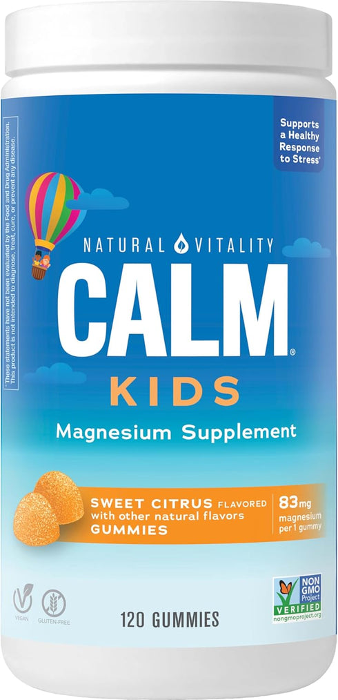 Natural Vitality Calm Kids Supplement, Magnesium Citrate, Stress Relief Gummies, Sweet Citrus, 120 Gummies