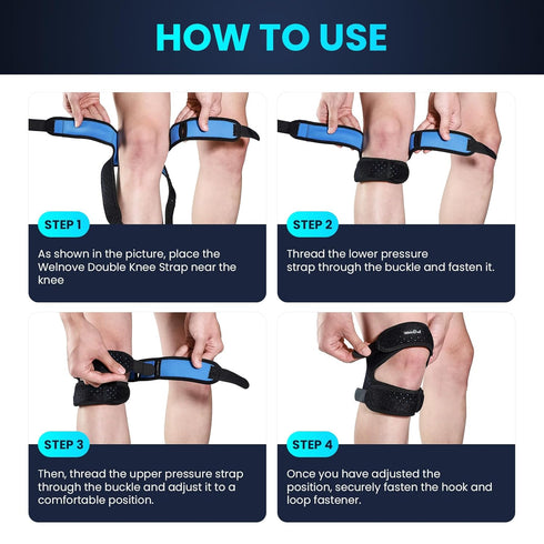 Welnove Patellar Tendon Support Strap - 2 Pack Knee Braces for Men and Women, Adjustable Knee Strap for Pain Relief
