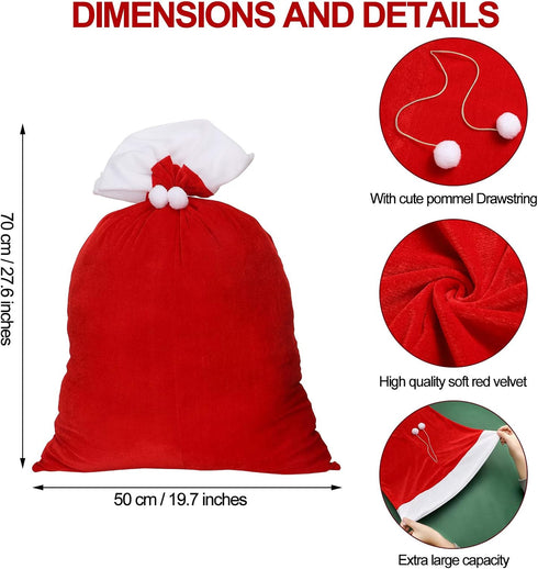 Shappy 2 Pcs Christmas Velvet Santa Claus Bags, Large 20 x 28 Inch Gift Sack with Drawstring for Xmas Presents (Red)