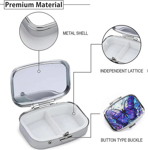 WATASAA 2-Compartment WATASSA Pill Box with Animal Style Mirror All-in-One Portable Medicine Organizer, Marble Pattern