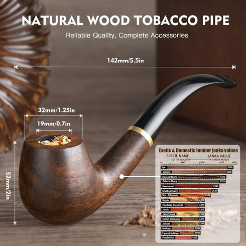 Scotte Handmade Wood Pipe Kit with Replaceable Pipe Stem and Accessories in Gift Box (Black & Brown)