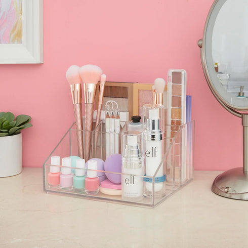 STORi Chloe Clear Plastic Stackable Vanity Makeup Organizer, 6-Compartment Holder for Cosmetics and Beauty Supplies