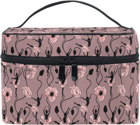 Makeup Bag, Poppy Flower Dancing Girl Travel Organizer, Cosmetic Cases Toiletry Bags for Women, Girls