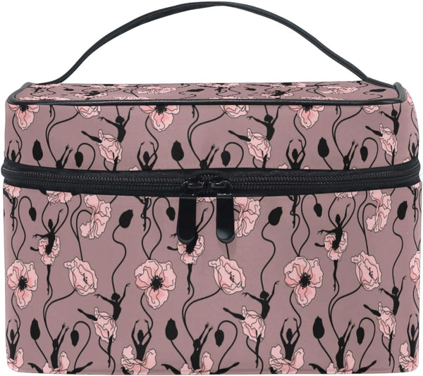 Makeup Bag, Poppy Flower Dancing Girl Travel Organizer, Cosmetic Cases Toiletry Bags for Women, Girls