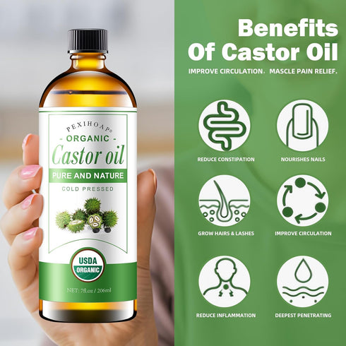 Pexihoap 30Pcs 7oz Pack Adhesive Castor Oil Patch with Organic Castor Oil Cold Pressed, Cotton Caster Oil Wrap