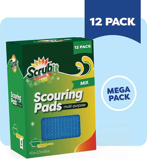 SCRUBIT Multi-Purpose Dish Scrub Sponge, Non Scratch Scouring Pads, 12 Pack Dish Sponge