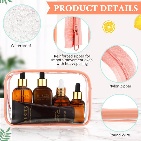 Weewooday 12 Pieces Clear Cosmetics Bag, Waterproof Makeup Bag, Portable Toiletry Carry Pouch, Pink, Small