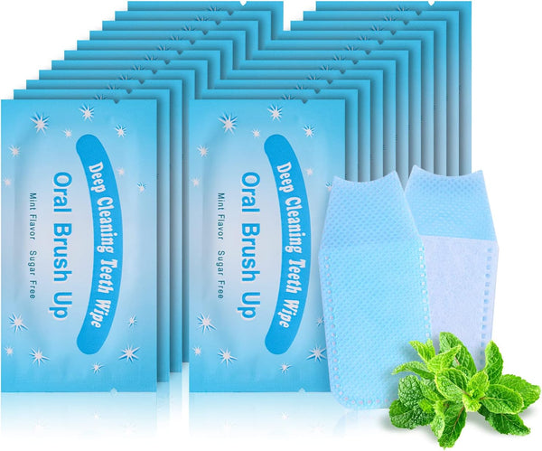 Mint-Flavored Oral Finger Wipes, Teeth Whitening Wipes for Oral Cleaning (Light Blue, 120 Pcs)