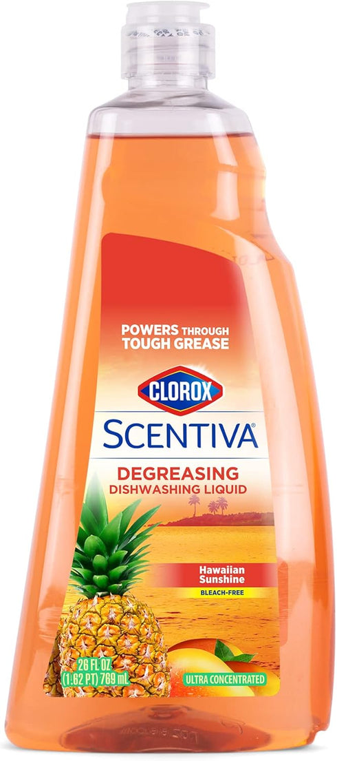 Clorox Scentiva Dish Soap, Hawaiian Sunshine, 26 Ounces, Great Smelling Liquid Cuts Through Tough Grease Fast