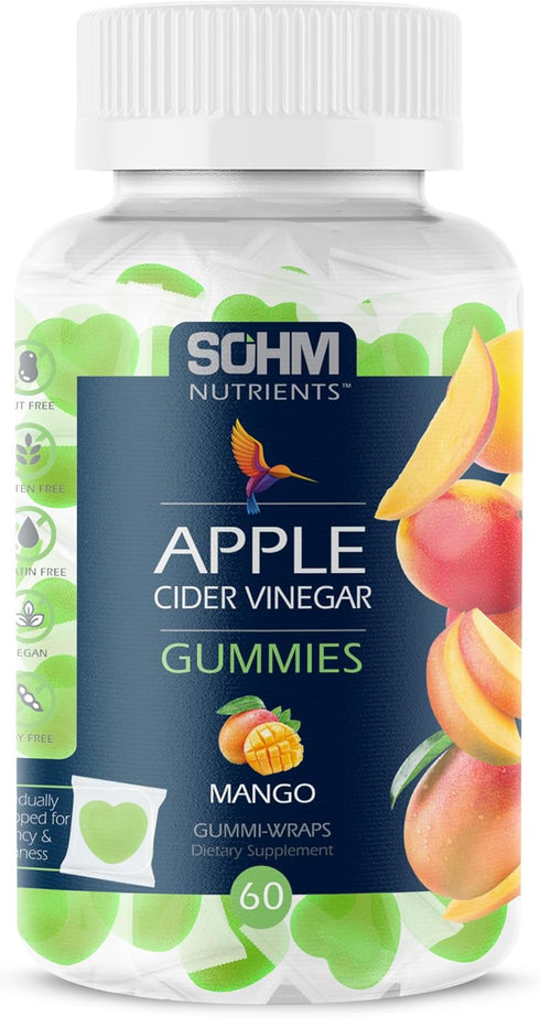 Gummy 500 60 Count SOHM Apple Cider Vinegar mg - Individually Wrapped Extra Strength - Mango Flavour-Gelatin-Free