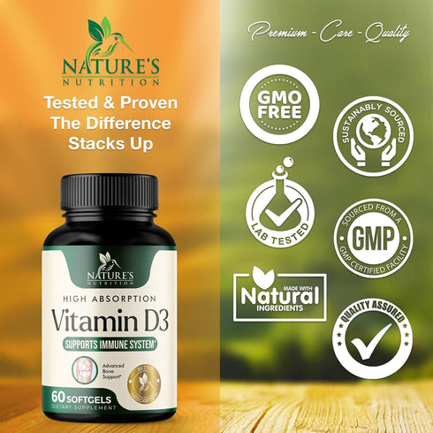Vitamin D3 Supplement 5000iu (125 mcg), High Potency, Rapid Absorption Softgel, 60 Softgels