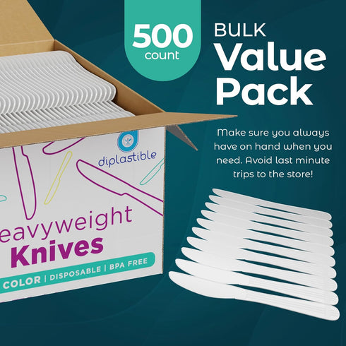 Heavy Duty Plastic Knives, Disposable Plastic Utensils for Parties, Celebrations, and Events, Pack of 500