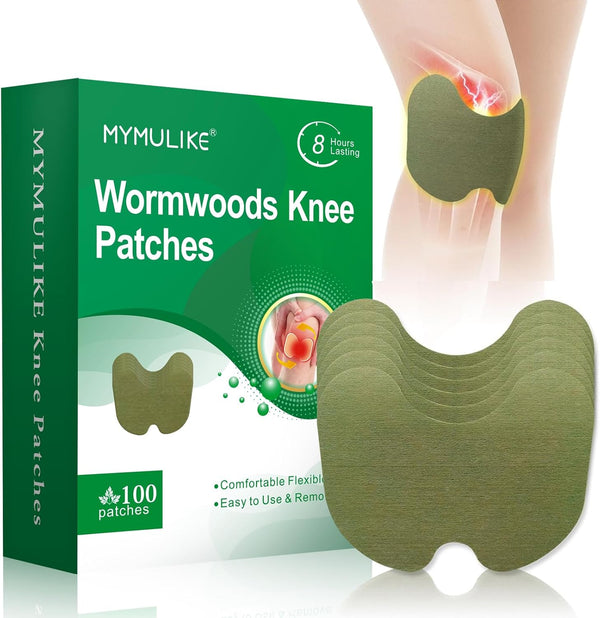 100 Count Knee Patches - Warming Natural Herbal Plaster for Joint Discomfort with Wormwood Extract, Lasting 8 Hours for