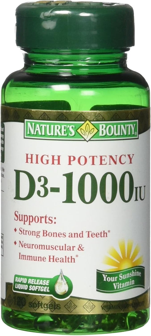 Nature's Bounty Vitamin D3 1000 IU Immune Health, 120 Softgels (Pack of 1)