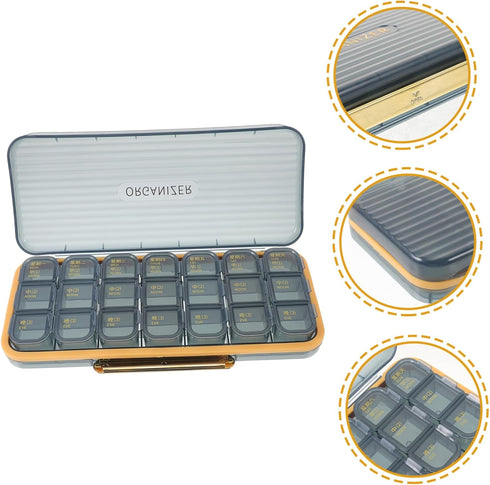 Ipetboom Portable Weekly Pill Organizer Compartments PP Abs Material Travel Medicine Storage Box for Daily Use