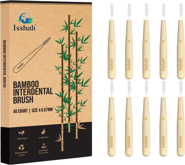 Bamboo Interdental Brushes, Between Teeth Cleaner, Deep Clean Brush, 40 Count, Size 4 for Medium Gaps